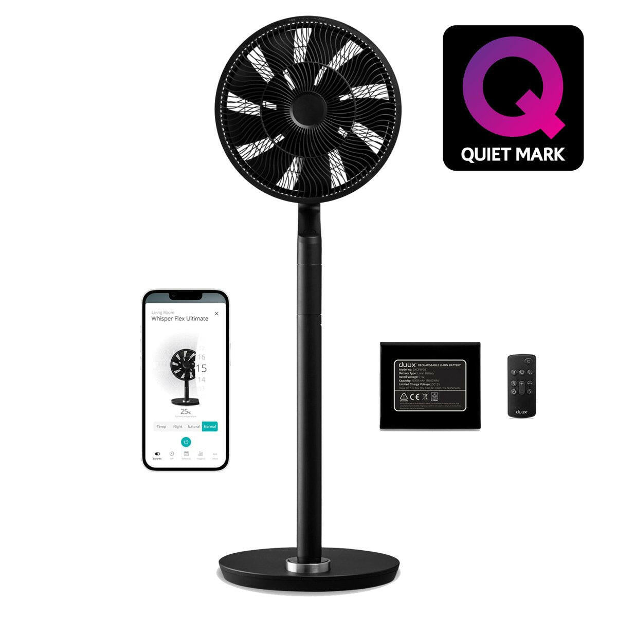 Duux Whisper Flex Ultimate Black with Battery Pack.